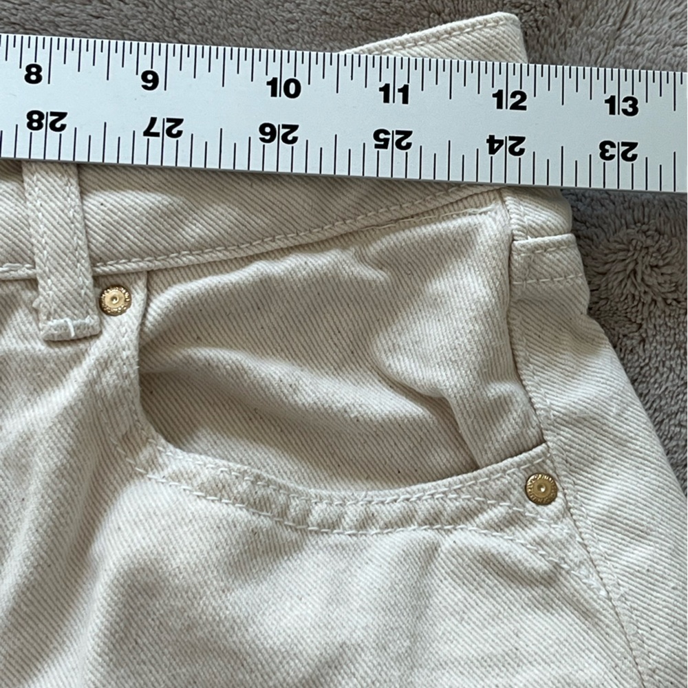 Zara Women High Waist Denim Twill Shorts Natural 100% Cotton Size 2 Button Fly - Picture 11 of 14